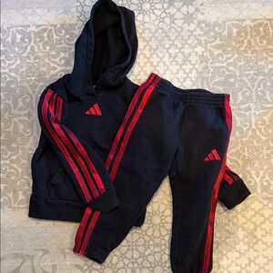 Addidas Kids Black & Red Hoodie Sweatshirt with Stripe Details 4T